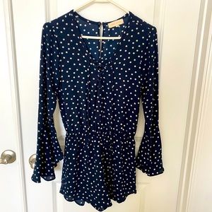 Eight Sixty navy and white polka dot romper